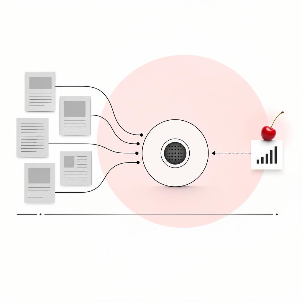 Diagram: AI answer engines absorb generic articles but explicitly cite the one source containing original data.